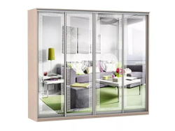 Шкаф купе Модерн 2362х450 4-х дверный 4-х секционный зеркальный с пескоструем №1 ясень