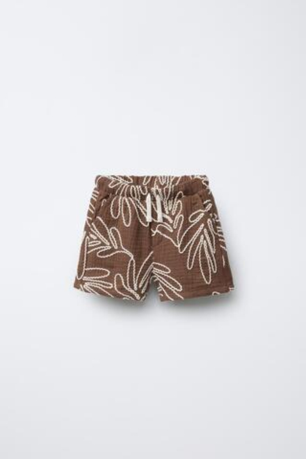ZARA ШОРТЫ С ЦВЕТОЧНОЙ ВЫШИВКОЙ, КОРИЧНЕВЫЙ
