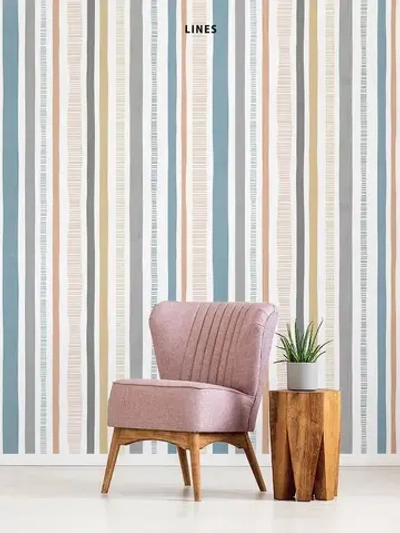 Обои флизелиновые, полоса серо-голубая, метровые, для спальни, для коридора, Lines