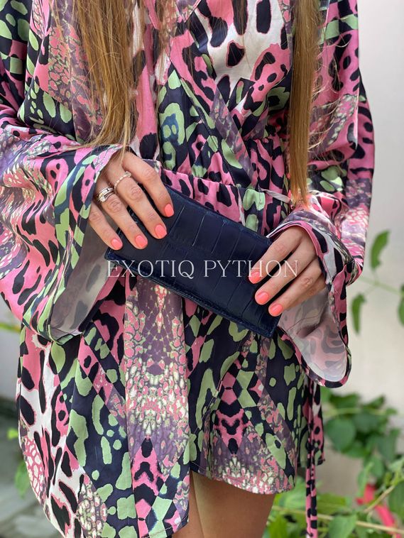 Кошелек из кожи крокодила темно синего цвета - WA-215