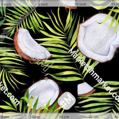 Кокосы и пальма на черном by Anjeseanna 150 DPI