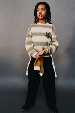 ZARA ФУТБОЛКА ИЗ РЕЛЬЕФНОЙ ТКАНИ В ПОЛОСКУ, ПЕСОЧНЫЙ