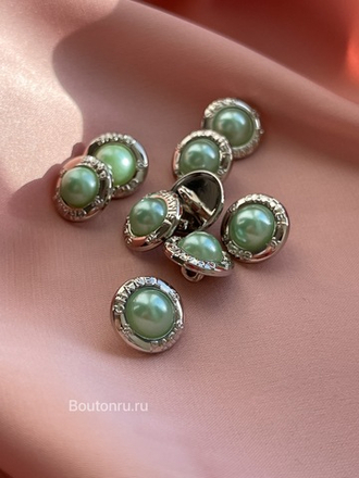 Пуговицы Шан. Жемчуг серебро зеленые 13 мм