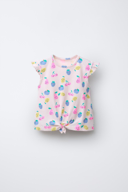 ZARA ТОП В РУБЧИК С ПРИНТОМ И УЗЛОМ, БЛЕДНО-РОЗОВЫЙ