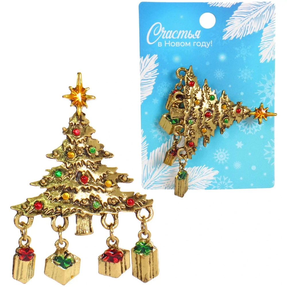 Брошь новогодняя «Gold Podarok - Ёлочка», 3.5*5.3см