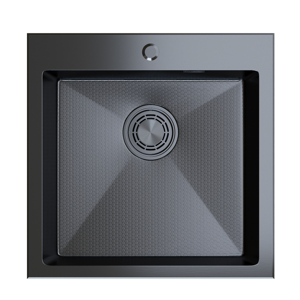 Мойка настол.монтаж 53х43 (3,0) вып 3 1/2  MIXLINE ПРО С ФАСКОЙ 22см с сиф(черный графит НАНО декор)