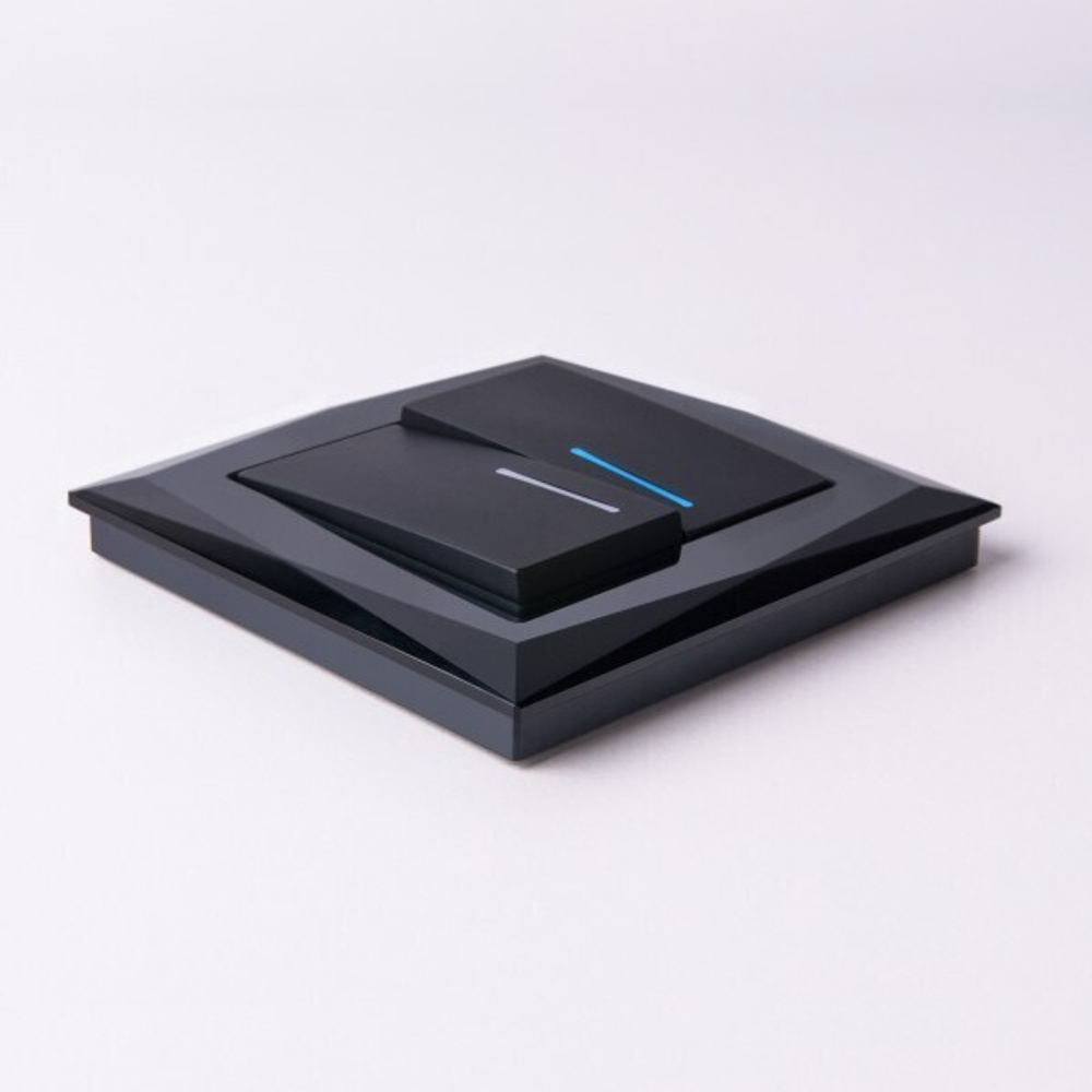 Выключатель двухклавишный проходной с подсветкой (черный матовый)