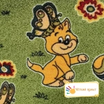 Детский ковролин 2х3 м, "Котики", зеленые с оверлоком
