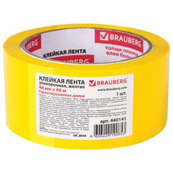 Лента клейкая упаковочная 48 мм* 66 м БРАУБЕРГ Желтая 45 мкм (440141)
