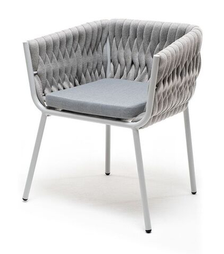 "Монако" стул плетеный из роупа, каркас алюминий светло-серый (RAL7035) шагрень, роуп светло-серый 40 мм, ткань светло-серая