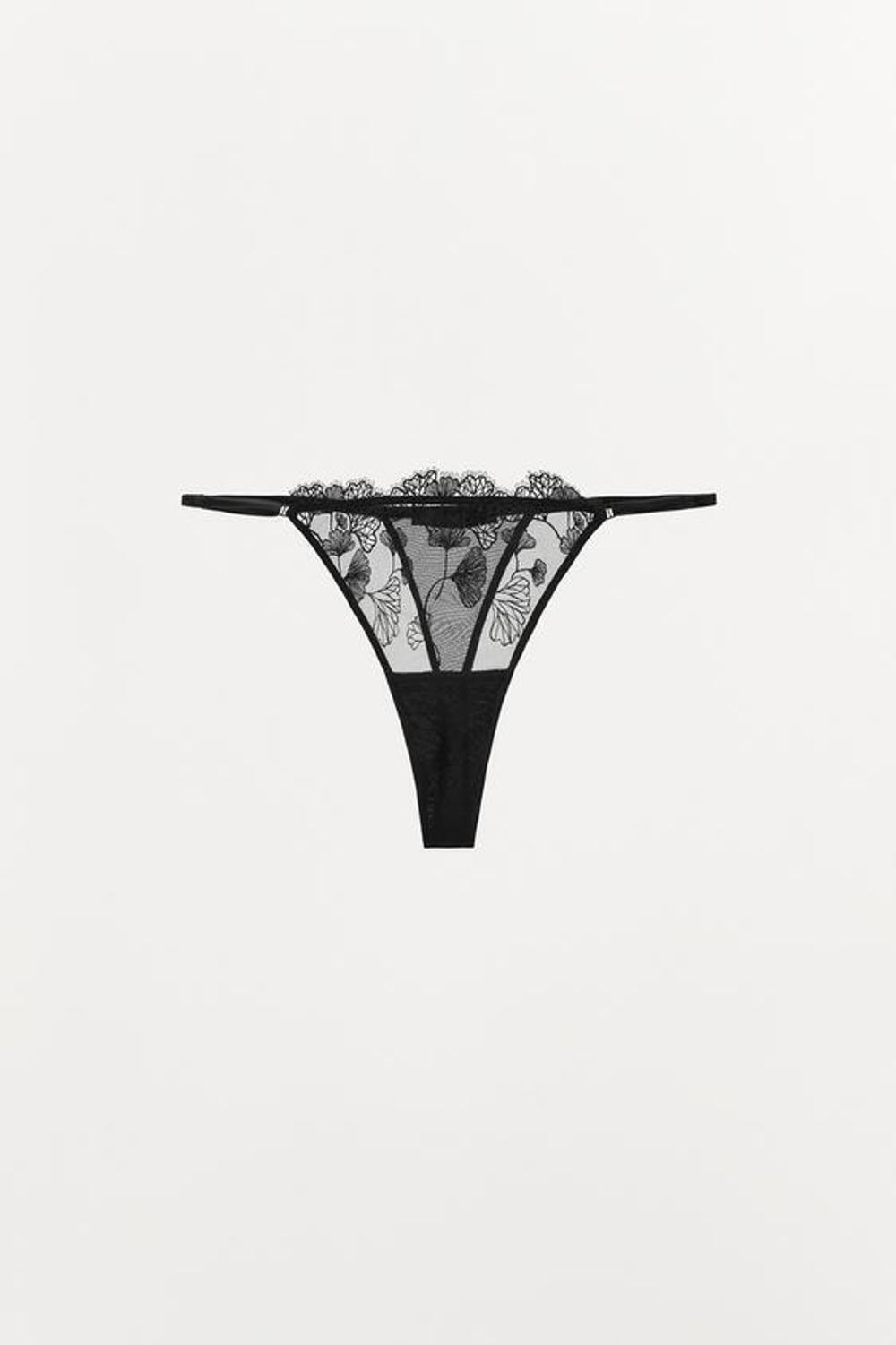 ZARA КРУЖЕВНЫЕ ТРУСЫ ТАНГА, ЧЕРНЫЙ