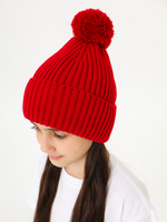 Шапка зимняя с помпоном, красная