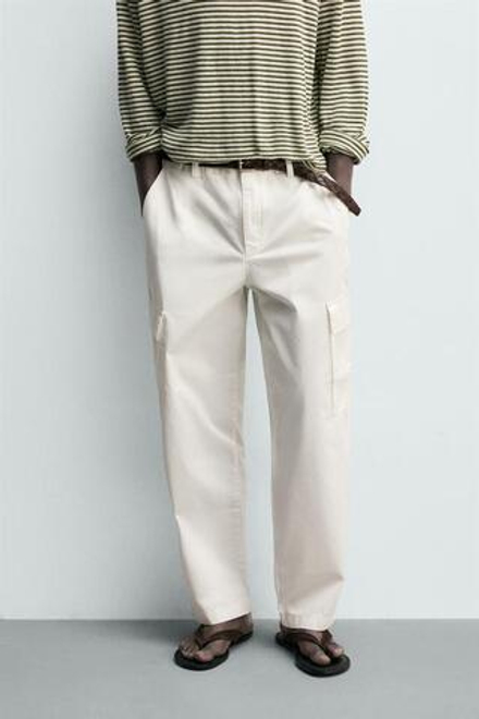 ZARA БРЮКИ КАРГО REGULAR FIT, ЖЕЛТОВАТО-БЕЛЫЙ