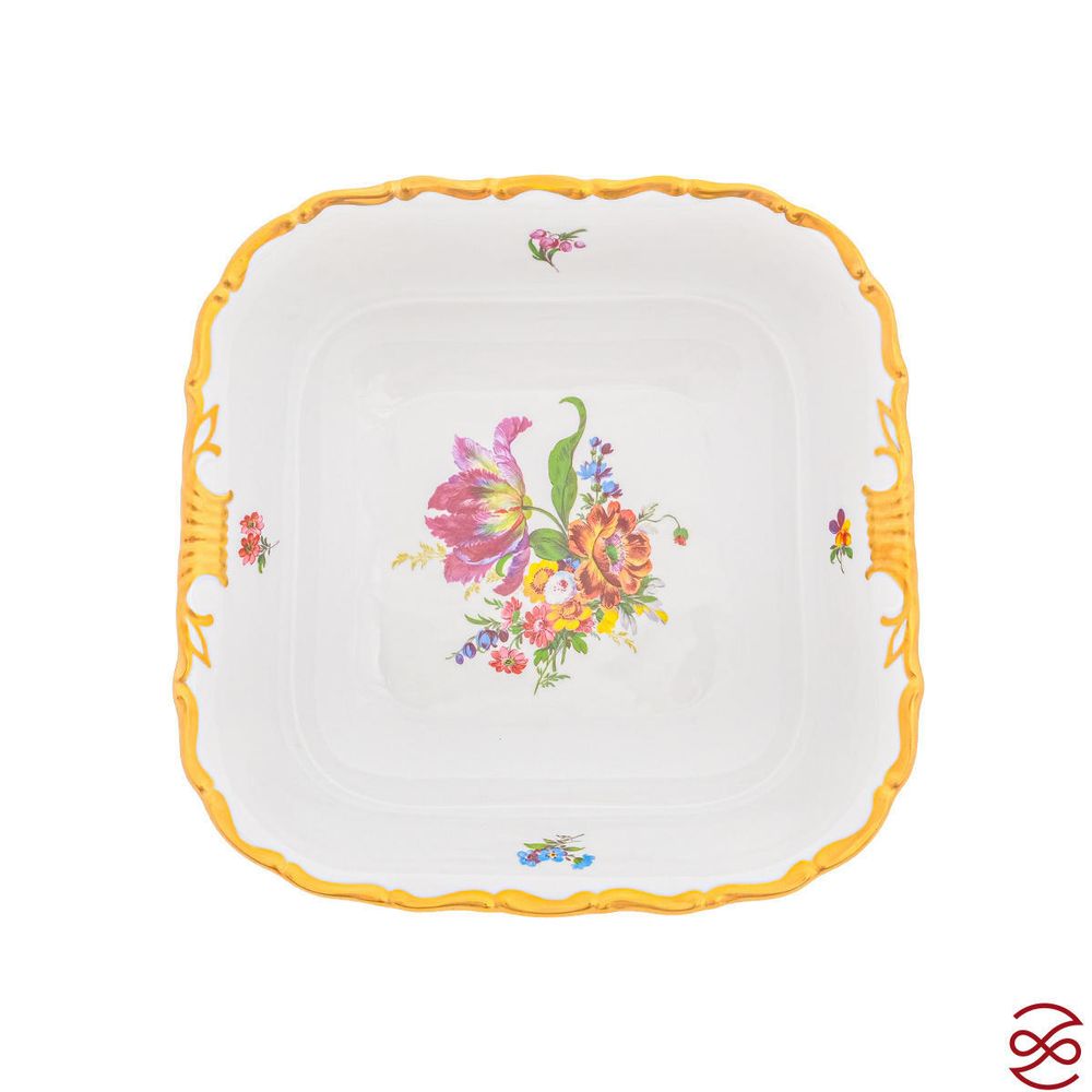 Салатник квадратный глубокий на ножке Queen's Crown Мейсенский букет 21см