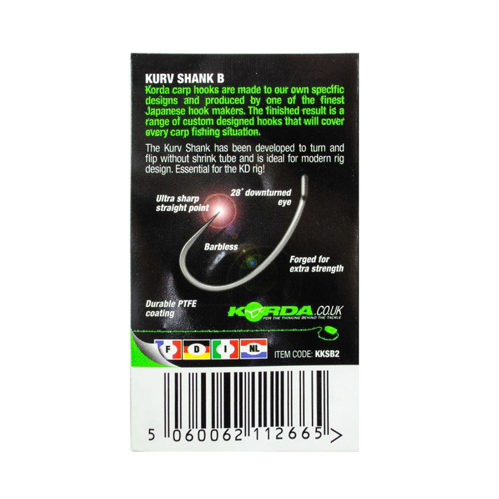 KORDA Крючок Kurv Shank Barbless №2 без бородки 10шт