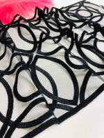 Тесьма сетка с вышивкой, черная, 22 см