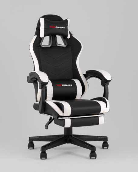 Кресло спортивное TopChairs Prophet с оттоманкой черно-белый