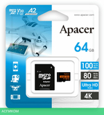 Карта памяти Apacer microSDXC 64GB с адаптером (AP64GMCSX10U8-R)