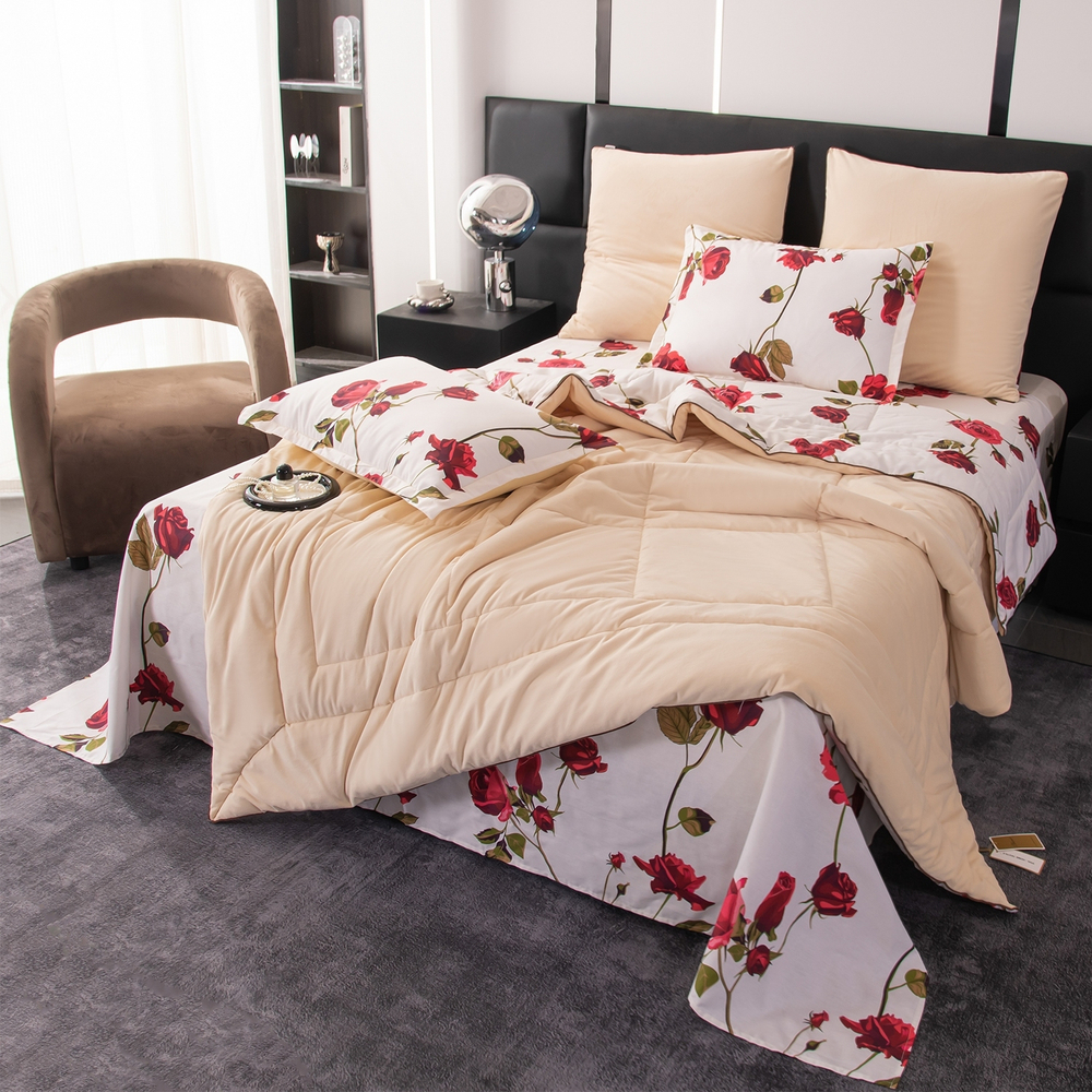 КПБ на резинке Сатин Velouria Luxe с Одеялом VLR015, Евро, 4 наволочки, простынь 180*200*25