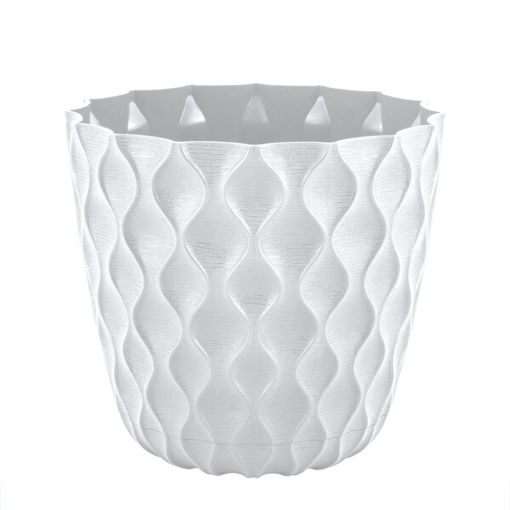 Горшок для цветов InGreen Wave с дренажной сеткой и поддоном 2,5л D175мм, белоснежный жасмин