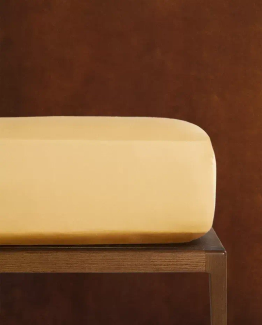 ZARA HOME (300 НИТЕЙ) НАТЯЖНАЯ ПРОСТЫНЯ ИЗ ХЛОПКА, ЖЕЛТЫЙ
