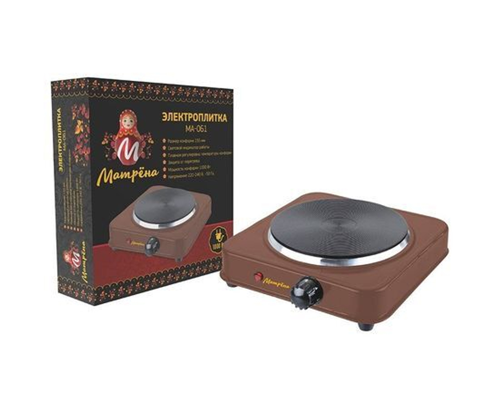 Электроплитка Матрена МА-061 1 конфорка диск 1кВт коричневая 6057