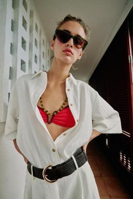 ZARA УКОРОЧЕННАЯ РУБАШКА С ШИРОКИМИ РУКАВАМИ, БЕЛЫЙ