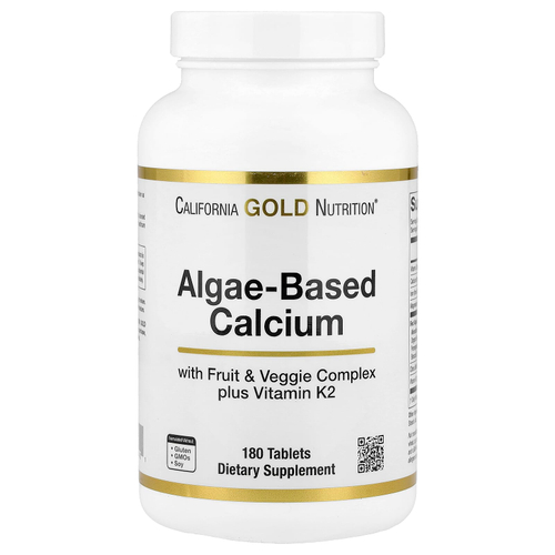 California Gold Nutrition, кальций из водорослей, добавка с кальцием, витамином D3 и магнием, органическая клубника, малина и голубика, 180 таблеток