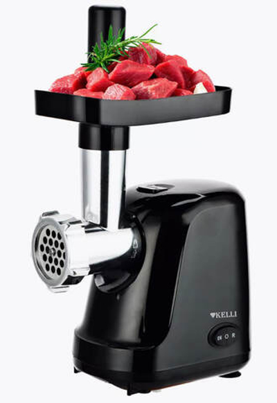 Мясорубка электрическая KELLI KL-5007 прорезиненные ножки, 2 насадки, защита двигателя от перегрузки, мощность 2400 Вт