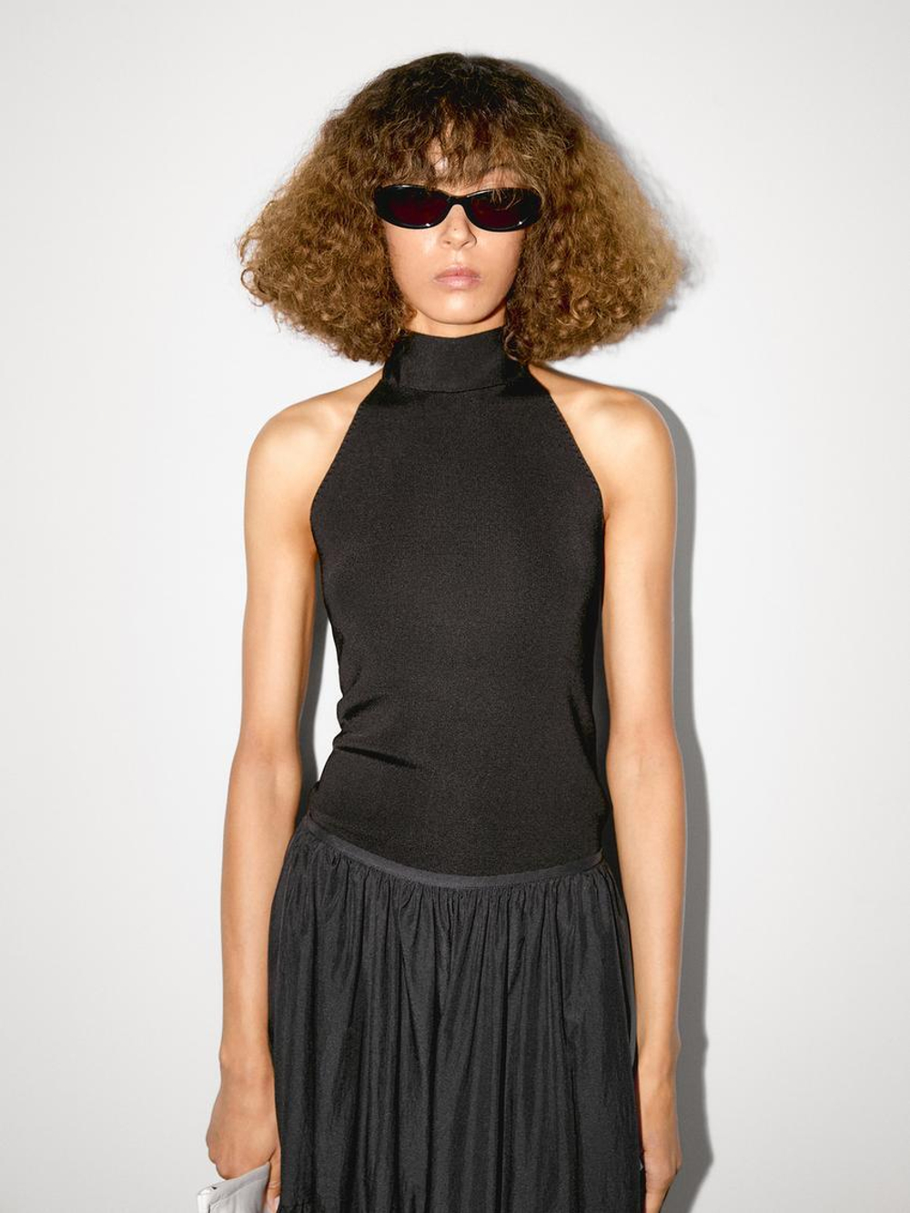 Massimo Dutti Топ с горловиной-халтер, черный