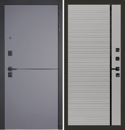 Входная дверь собранная в квартиру Лекс Гранд Модерн Софт графит / №114 Грей софт (светло-серый матовый, без текстуры), черный молдинг