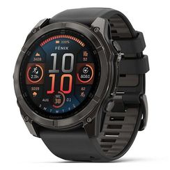 Garmin Fenix 8 Sapphire Amoled 51 мм – Титановый корпус DLC Carbon Gray, черный/серый силиконовый ремешок
