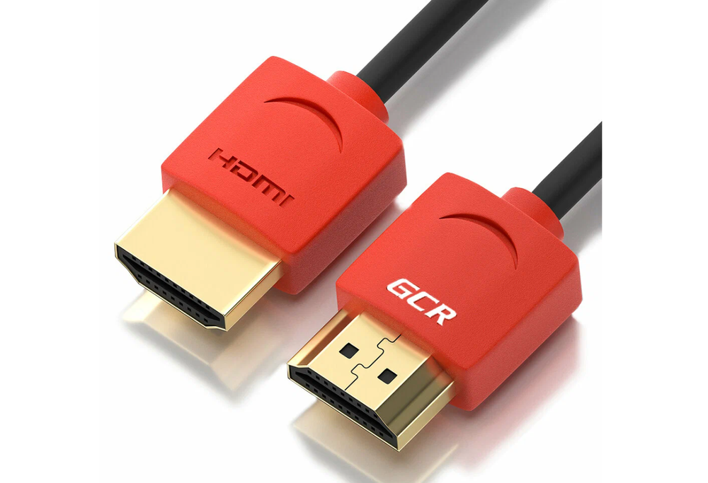 Кабель для монитора HDMI 2.0 1.5м GCR черный с красными позолоченными коннекторами