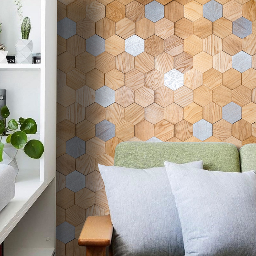 Деревянная мозаика для стен Wood Mosaic Соты 3D цветные