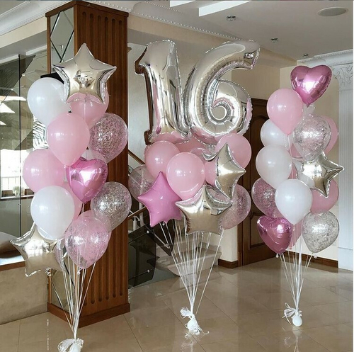 Композиция из шаров в Серебряно-Розовом цвете