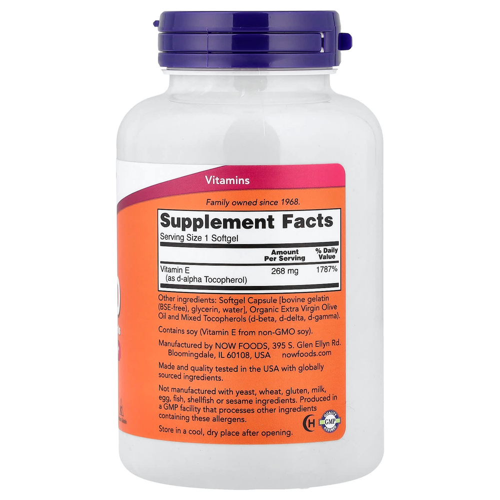 NOW Foods, витамин E-400 со смешанными токоферолами, 268 мг (400 МЕ), 250 капсул
