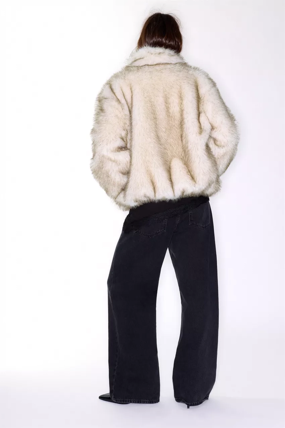 PULL&BEAR Шуба из искусственного меха на молнии, экрю