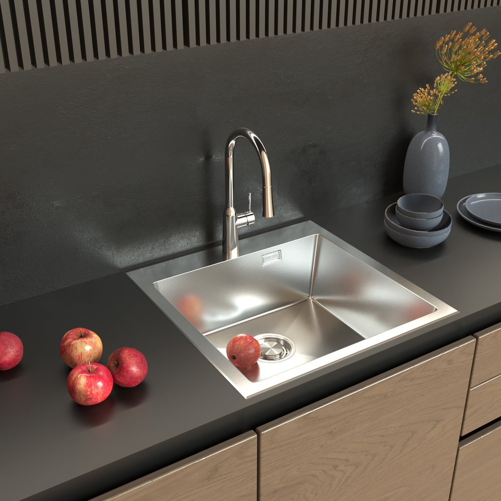 Мойка настол.монтаж 53х43 (3,0) вып 3 1/2  MIXLINE PRO с ФАСКОЙ 22см с сифоном (сатин)