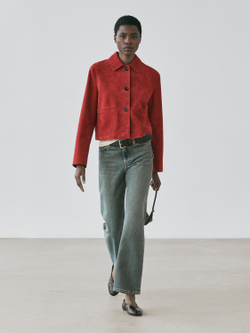 Massimo Dutti Короткая замшевая кожаная куртка, красный