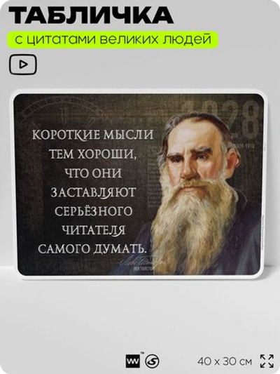 Литературный постер с цитатой Л. Н. Толстого для школы, на стену, на пластике, для интерьера, 40х30 см, Silver Plane x Айдентика Технолоджи