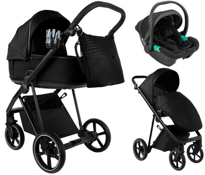 Детская коляска Roan Sol Vintage Leather 2.0 3 в 1 с автокреслом Pituso Santiso Pro Black SL/10/L Black/Black/руч.Черный