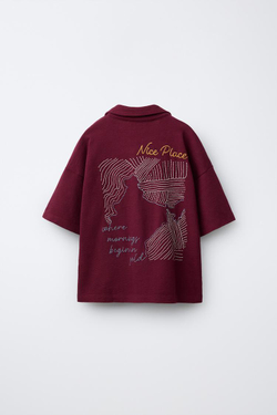 ZARA ПОЛО С ВЫШИВКОЙ, ГРАНАТОВЫЙ