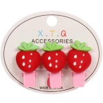 Зажимы для волос детские 3шт «РОЗОВОЕ ОБЛАКО», клубнички, 2.5см (блистер и пакет с подвесом)