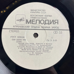 Винтажная виниловая пластинка LP Юрий Антонов Поверь В Мечту (СССР 1985) На Улице Каштановой
