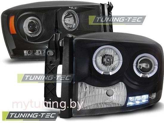 Передние фары angel eyes black для Dodge Ram 06-08