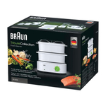 Пароварка BRAUN FS3000, 850 Вт, 2 чаши по 3,1 л, контейнер для риса, механическое управление, таймер, белая