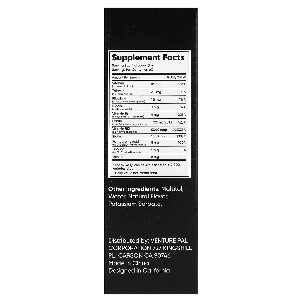 Venture Pal, комплекс витаминов группы B, 8 в 1, лимон, 60 мл (2 жидк. унции)