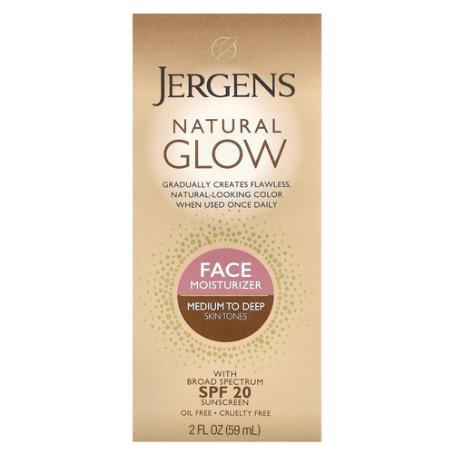 Jergens, Natural Glow, увлажняющее средство для лица, SPF 20, от средних до темных оттенков кожи, 59 мл (2 жидк. унции)