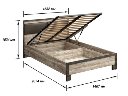Кровать с подъемным механизмом №2 Клео Дуб Юкон/Ателье темное 1400