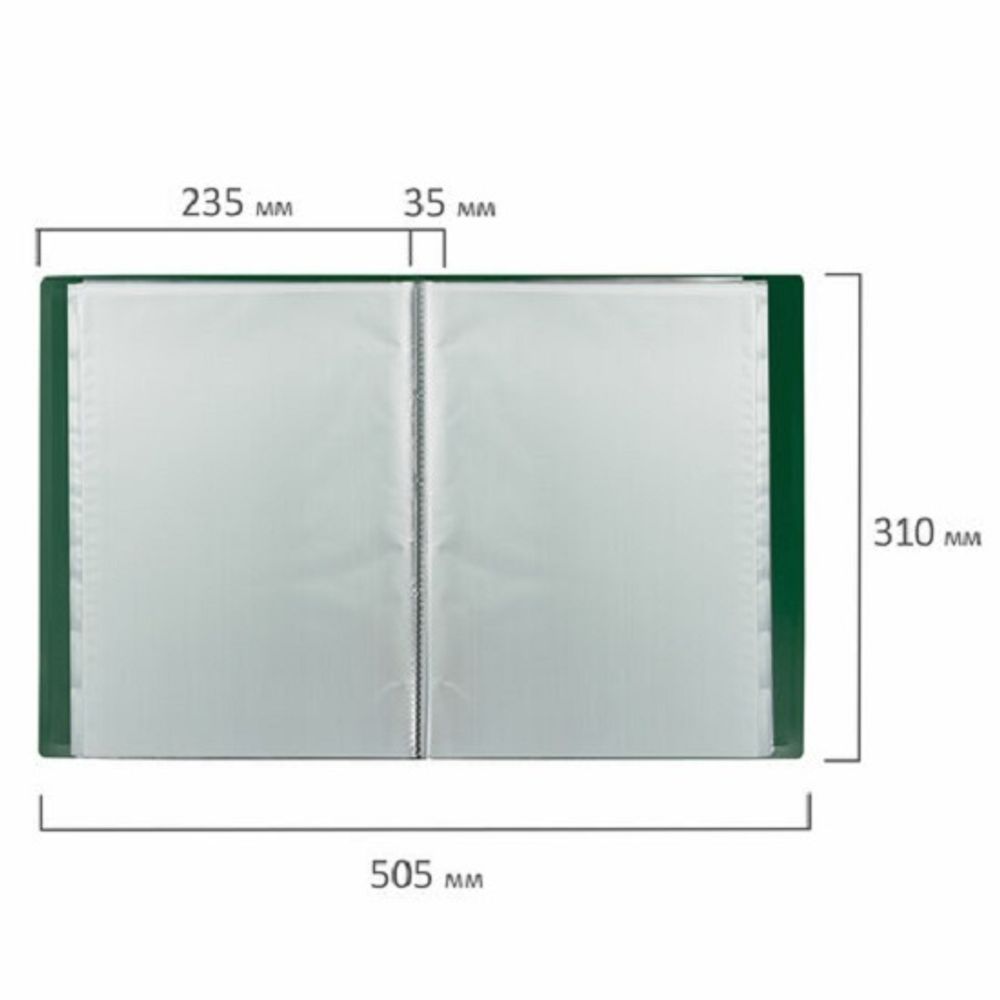 Папка с 80 вкладышами, Brauberg Office, 800мкм, корешок 53мм, зеленая